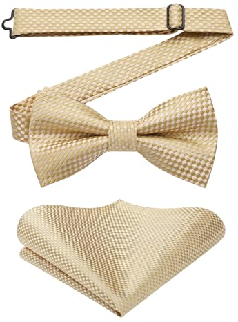 Enlision Fliegen für Herren Gold Anzug Fliege mit Einstecktuch Set Hochzeit Formelle Herrenfliege Vorgebunden Verstellbare Smoking Schleife und Taschentuch Männer