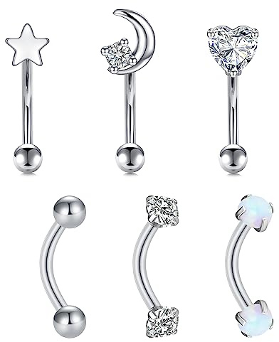 LAURITAMI Piercing Ceja 8mm Acero Quirurgico Curvado Banana Piercing Oreja Rook 1.2mm Plata Barra Corta