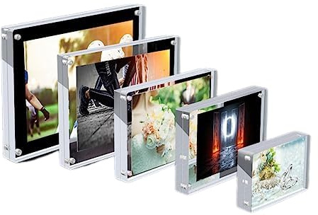 DAZZLEEX Cornice per foto in acrilico trasparente espositore per poster magnetico da tavolo senza cornice per ufficio domestico 9x12.8cm