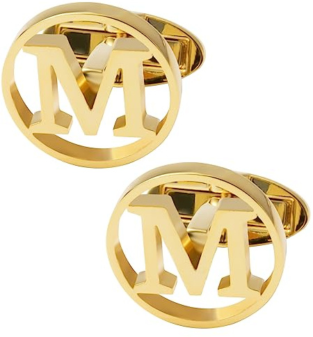 GWD Cufflinks for Men Classic Tuxedo Shirt Wedding Cuff Links Personalized Initials A-Z Gift (Gold-M)