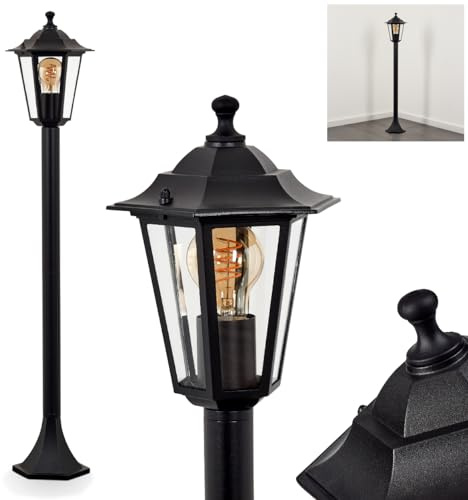 HOFSTEIN Lámpara de exterior para zócalo Loria, zócalo de metal/vidrio en negro/claro, luz de exterior en aspecto antiguo, 107cm, lámpara de jardín, IP44, 1xE27, sin bombilla,