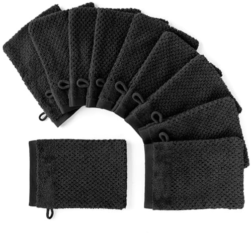 Pure Label Waschlappen 10er-Pack 16x21cm aus 100% Baumwolle - Schwarz | Waschbar bis 60∘C, trocknergeeignet - weich & saugstark