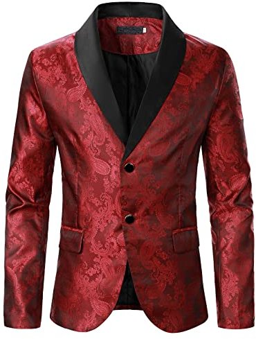 Abito da uomo d'affari formale casual premium elasticizzato ricamato modello sottile tasca con bottone classico fit top vestito per uomo manica colpo, vino, M