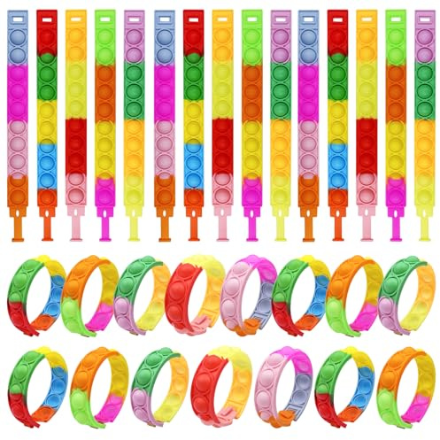 Maxentico 30 Pièces Bracelet Enfant, Bracelet Anti Stress Multicolore, Jouet Anti Stress Enfant, Bracelet Silicone Enfant, Bracelet de Récompense en Silicone pour Classe Récompenses Et Petits Cadeaux