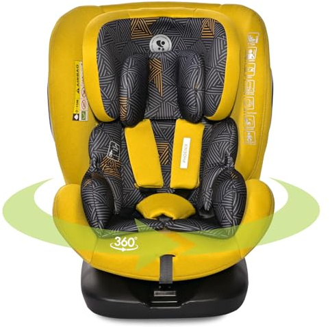 Lorelli Auto Kindersitz Phoenix mit Isofix, 360 Grad drehbar, (0-36 kg) Mitwachsender Autositz i-Size 40-150cm - Gruppe 0+/1/2/3, Babysitz ab Geburt, 5-Punkt-Gurt, Einstellbare Kopfstütze, gelb
