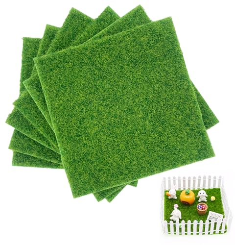 FINEASY 6 Stück Kunstrasen Miniaturgarten 15x15 cm, Künstliche Moos Miniatur Garten Deko, Kunstrasen Fliesen, Künstliche Rasen für Terrasse, Garten, Puppenhaus und Basteln
