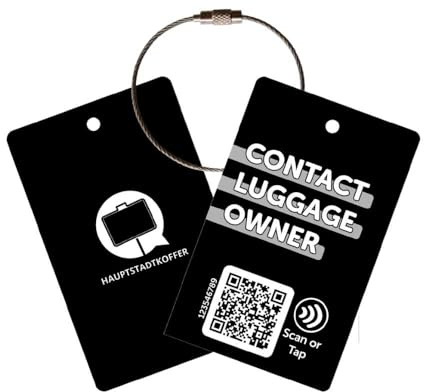 Hauptstadtkoffer - Digitaler Gepäckanhänger, Koffertag, Luggage Tag, Anonymer QR-Code für sicheres Reisen sowie sofortige Erreichbarkeit ohne App, Schwarz, 2 Stück