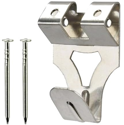 Silver Picture Hooks Double Hole Picture Hooks for Hard Walls Picture Hanging Hooks Nickel Plated Double Hook with Matching Pins Frame Hanging Pack of 10.