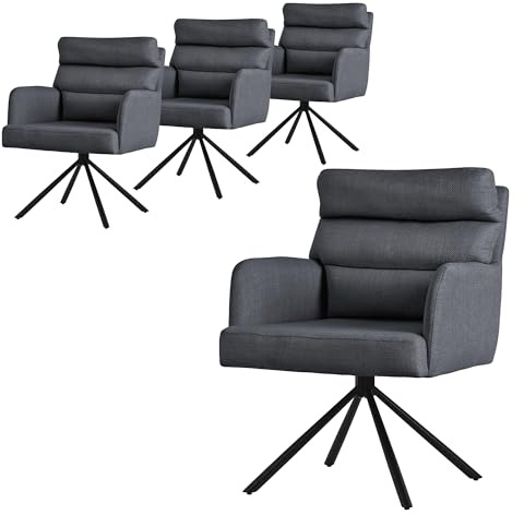 ML-Design Esszimmerstühle drehbar 4er Set, Anthrazit, Wohnzimmerstühle mit Arm- & Rückenlehne, Drehstühle Auto-Position, Polsterstühle mit Polyesterbezug & Rückenkissen, Küchenstühle mit Stahlgestell