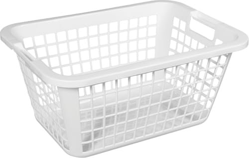 Großer Wäschekorb 69 Liter Kapazität 62x43x27 cm mit Griffen Plastik Kunststoff (Weiß)