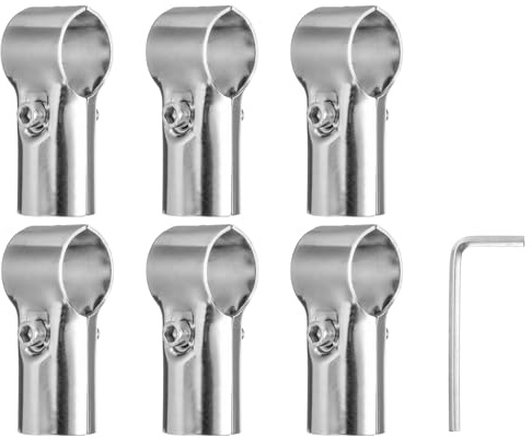 QUARKZMAN 6 Stück 180 Grad Strukturelle Rohrverbinder 1/1.1 Silber | 2-Wege-Endschienenklemme, Eckrohrarmaturen, mit Schraubenschlüssel, für Regal-Gartenstütze, Passend für Rohrdurchmesser