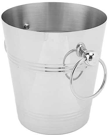 Nikou Secchiello per il ghiaccio in acciaio inox, con manici, grande capacità, in metallo, per birra, champagne, vino, 30 cm, isolato, argento
