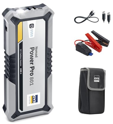 GYS, NOMAD POWER PRO 801, Démarreur/Booster Batterie Lithium Portable 2000A, Véhicules 12V (Moto, Voiture), Démarrage Sécurisé, Batterie Externe 6Ah (PowerBank), Lampe LED, Ecran LCD