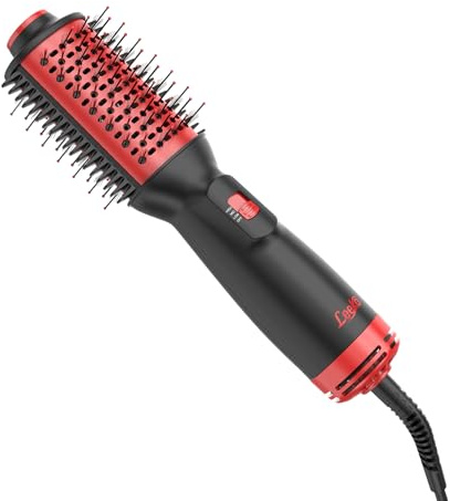 Spazzola Asciugacapelli, 700W Spazzola elettrica per capelli e Styler, con Ioni Negativi Anti-Crespo, Cilindro in Ceramica al Titanio(Rosso) (nero)