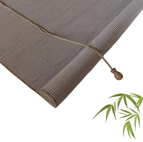 Generisch Retro Bambus Rollo Jalousine ohne Bohren 40-200cm Breit, Bambus-Rollo Rollläden Sonnenschutz und Sichtschutz, Fenster Jalousien Innen Für Fenster und Türen(Grau,B165 x H160cm)