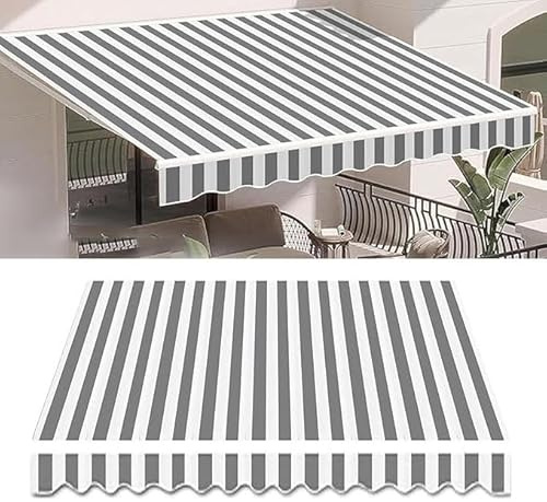 RXQHV Manual Awning Replacement Fabric Retractable Outdoor Patio Garden Sun Shade Canopy Cover 300g/m² Uv & Water-resistant Polyester Cloth for Gazebo (Size:2.5x2m,Color:Gray White Stripes)