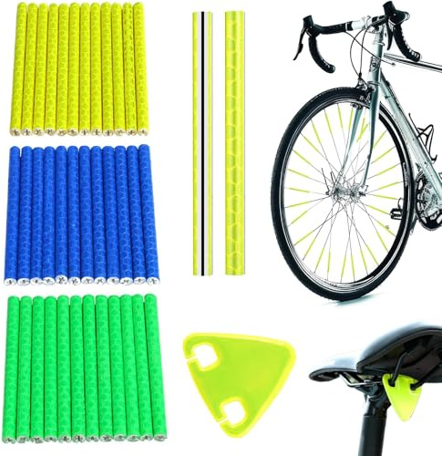 HSYTEK 36 riflettori a raggi per bicicletta per bambini, con 1 ciondolo riflettente triangolare, a 360° colorato occhi di gatto, raggi riflettenti, raggi riflettenti per dirt bike
