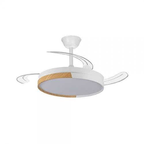 Bilake Ventilador de Techo retráctil ecoro Blanco y Madera | Lampara Ventilador de Techo con Mando y luz led 45W 4400Lm dimable