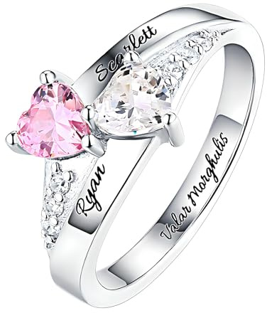 Anello di promessa personalizzato per lei, Anello con pietre portafortuna a doppio cuore per donna, anello con 2 nomi incisi personalizzati per coppie, anniversario di matrimonio - Anello con pietra