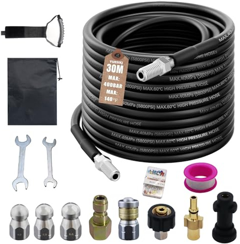 30M High Pressure Washer Drain Pipe Hose Cleaning Kit, Compatible with Karcher K2 - K7 Series & Bosch AQT, 400 Bar Sewer Jetter Hose, Drain Jetter for Pressure Washer Ideal for Drains,Patios,Driveways