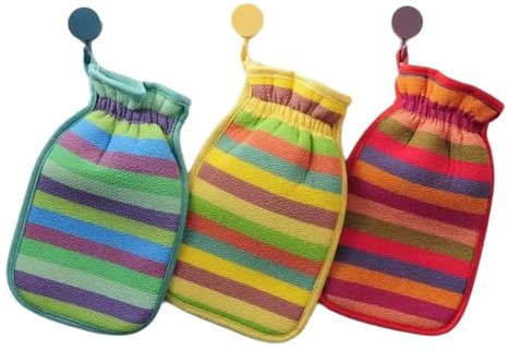 3 Stück Peeling Handschuhe für Bad,Peelinghandschuh für Damen und Herren,Handschuh Körperpeeling,Exfoliating,Gloves für Spa Körper Massage und Dusche,Waschhandschuh,Duschhandschuh,Zufällige Farbe