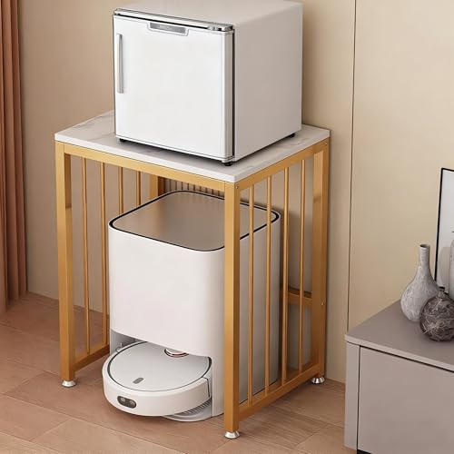 ZAQYCM Soporte para Robot Aspirador Soporte para Microondas Y Mininevera De Cocina, Mesa Auxiliar con Ruedas para Robot Aspirador, Mesa Auxiliar De Escritorio Industrial para Oficina(Gold,1-Tier)