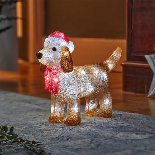 Marco Paul 28cm LED Dachshund Dog Christmas Decoration Battery Operated Light Up Sausage Dog Ornament with Auto Timer Outdoor Christmas Lights for Garden Indoor Xmas Pre-Lit Statue for Home