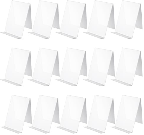 YIXNSW 15 Stück Acryl Buchstütze, Acryl Prospektständer Buchaufsteller, 10 x 11,5 x 13cm Transparent Buchständer für Bücher, Broschüren und Ausstellungsstücke
