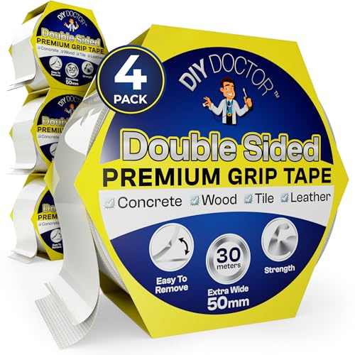 DIY Doctor XL Double Sided Carpet Tape 30m x 50mm, Heavy Duty, 4 Pack | Secures Rugs on Any Surface · Long-lasting Reliable Grip