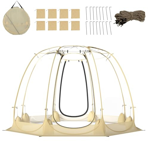 Happygrill Pop up Bubble Tent, 9.5 x 9.5 FT Outdoor Dome Screen Tent for for 4-6 People w/16 Stakes, 8 Wind Ropes, 8 Sandbags, Carrying Bag, Portable Weatherproof Screen House for Camping Sports Event