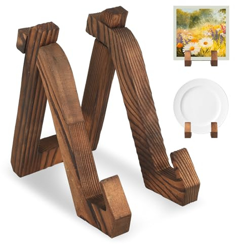 ANBEEISS Portapiatti In Legno Massello, Espositore Da Tavolo Multifunzione, Supporto Per Dischi In Vinile, Cavalletto Porta Cornici, Foto, Libri E Volantini, Stand Elegante Per Casa, Cucina E Ufficio