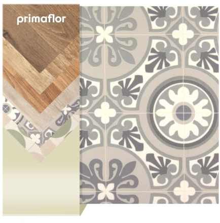 Primaflor PVC Boden Tacuto | Fliese Lagos | 200x300 cm | Textilrücken, R10 und 2,5 mm Gesamthöhe; für Fußbodenheizung sowie Wohn-, Büro- und Feuchträume geeignet