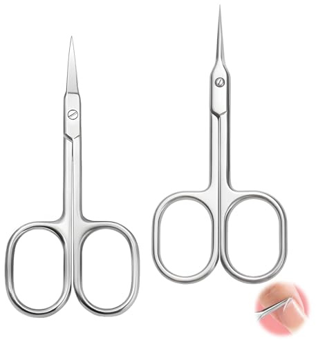 2 PCS Ciseaux à Ongles, Nail Scissors Sourcils Multi Usages à Cuticules de Manucure Lame Incurvée Tranchants Pour Pédicure Manucure Beauté Ongles Cils Peau Sèche (Ciseaux à Sourcils + Pointe Fine)