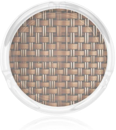 Wicker Woven Grid Print 3.3in Clear Round Glass Ashtray Smoking Accessory for Home Office Pati Home Decor