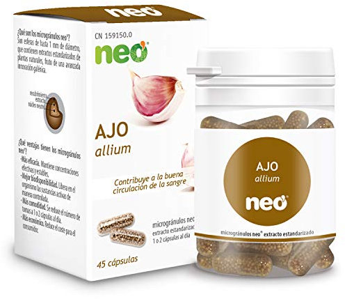 NEO | Fitogranulos de Ajo 45 Cápsulas Naturales | Extracto de Bulbo de Ajo 100 mg | Para Ayudara a Purificar la Sangre | Libre de Alérgenos y GMO | Tomar de 1 a 2 Cápsulas a Día | Liberación Rápida