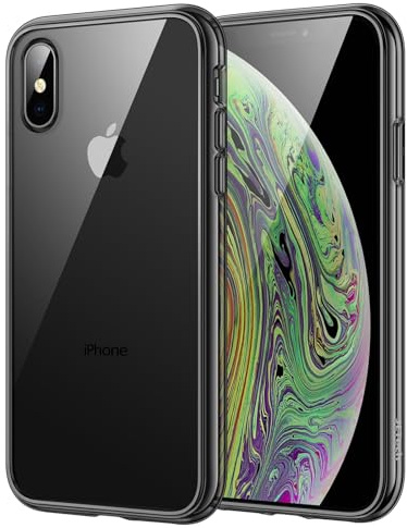 JETech Hülle für iPhone XS und iPhone X, Anti-Vergilbung, Schwarz | Stoßschutz, Kratzfeste Harte PC-Rückseite, Robuster Transparenter TPU-Rahmen