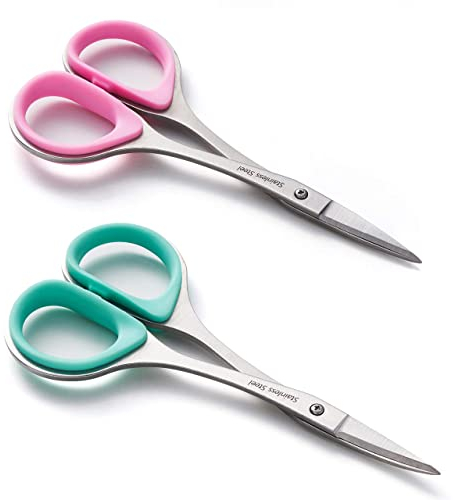 Beaditive näh- und stickscheren set (2 stk.) curved, scharf, stainless-steel design | präzisions-tipps, ergonomischer gummihandgriff-griff | klein, kompakt diy nutzung (1 Gebogen, 1 Gerade)