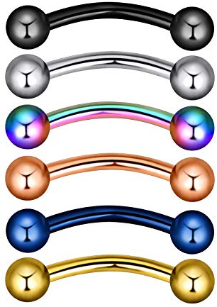 Longbeauty 6 Stück Piercing Banane Set 1.2mm Edelstahl Kugel Augenbrauen Eskimo Rook Septum Helix Lippe Nase Ohr Bananenstecker Curved Barbell Piercing Schmuck 10mm Länge