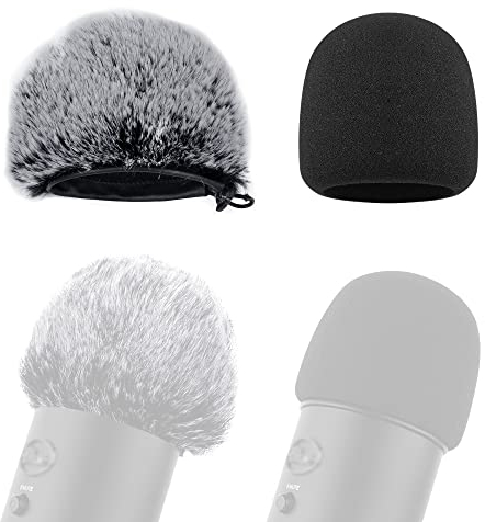Geekria for Creators Schaumstoff- und Fellmikrofon-Windschutzscheiben-Kombi-Pack kompatibel mit Blue Yeti, Yeti Pro Mikrofon-Anti-Pop-Schaumstoffabdeckung, Mikrofon-Windschutz, Fluff