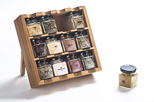 Tilz Gewürzset Holz Gewürzregal mit Gewürzen inklusive Freistehende Nachfüllung Kräuter-Gewürzmischung mit 12 Gewürzen zum Kochen Gewürzset Kleine Geschenke für Frauen