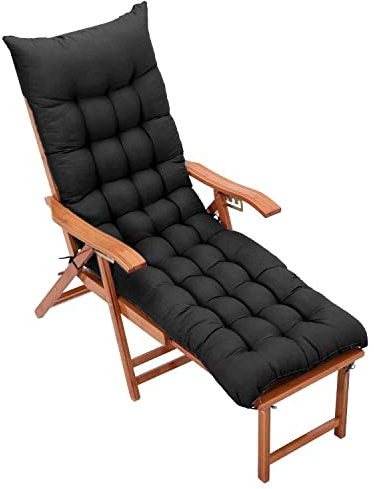 Warmiehomy Coussin épais pour chaise longue jardin, Coussin de rechange antidérapant pour extérieur, noir, 160x50x8 cm