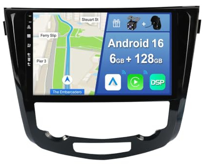 YUNTX Android 16 [6GB+128GB] Autoradio per Nissan X-Trail Qashqai j11 Rouge 2014-2017-[Incorporato Carplay/Android Auto/DSP]-10.1-Free Camera&MIC-2 Din/GPS/Bluetooth 5.0/WiFi/DAB/Comandi al volante