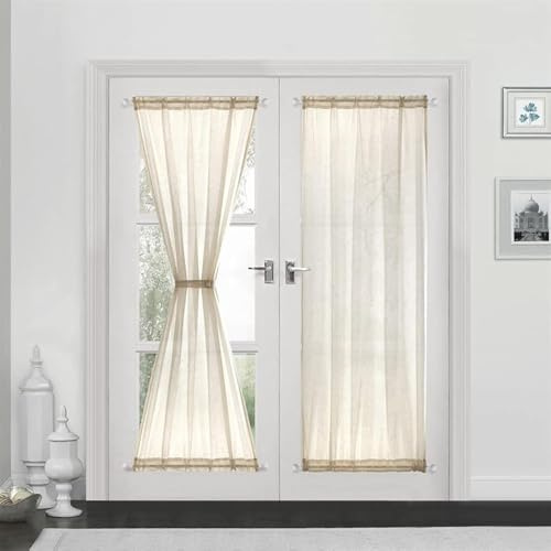 Devola fönstergardin linneutseende gardin fönstergardiner lång modern enfärgad bistrogardin halvtransparent dörrgardiner fönsterhalsduk köksgardiner korta butiker B x H 132 x 183 cm beige 1 styck