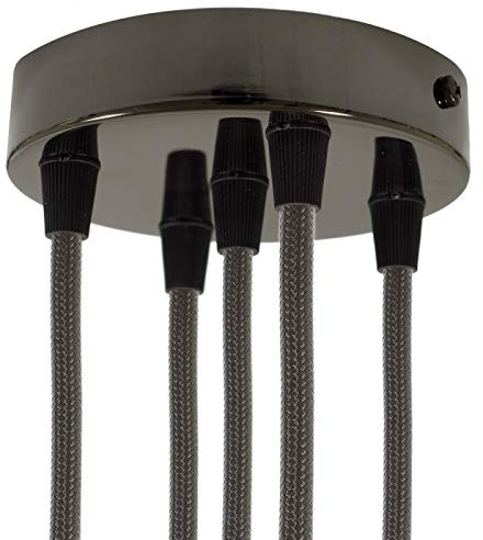 Baldachin für Texilkabel, Lampen Baldachin Metall. 1/2/3/5/7 Loch. Weiß, Schwarz, Chrom, Kupfer, Messing, Perlschwarz (5 Loch Perlschwarz)