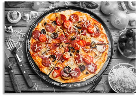 Pixxprint Glasbild, Wandbild aus Echtglas, Pizza auf Pizzablech, 60x40 cm, inkl. Aufhängung und Abstandshalter