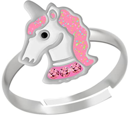 LOVE YOUR CITY Kinderschmuck Ring. Einhorn Geschenke für Mädchen. Tier Schmuck für Kinder. Weite verstellbar aus 925 Sterling Silber. Kommt in Geschenkbox.