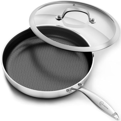 LOLYKITCH 12 Inch Nonstick Frying Pan with Lid, Stainless Steel Hybrid Skillet for Indution, Detachable Handle, Dishwasher and Oven Safe, PFOA Free Pans for Everyday Cooking