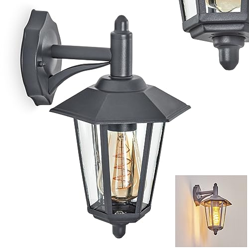 Außenwandleuchte Moskau, Wandlampe abwärts in antikem Look aus Metall/Glas in Anthrazit/Klar, Wandleuchte im klassischen Landhaus-Stil, Außenleuchte für Terrasse, E27, ohne Leuchtmittel, IP44