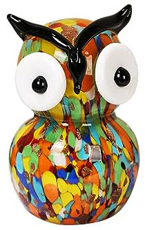 DECRZPB Farbige Glasurkunst Bunte Eule Glasfigur handgefertigt Briefbeschwerer aus geblasenem Glas Geschenk für Geburtstag Heimdekoration Tischdekoration