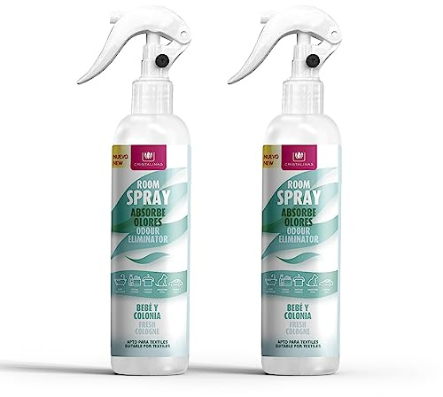 CRISTALINAS | Pack 2 Aerosol Ambientador Spray Pulverizador Absorbe Malos Olores | Para Casa, Cocina, Baño, Coche | Apto para Textiles | 2x250ml | No Contiene Gas (Bebé y colonia, 2x250ml)